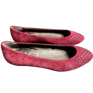 AGL Attilio Giusti Leombruni Grommet Suede Red Ballet Flat Shoes Size 37.5 / 7